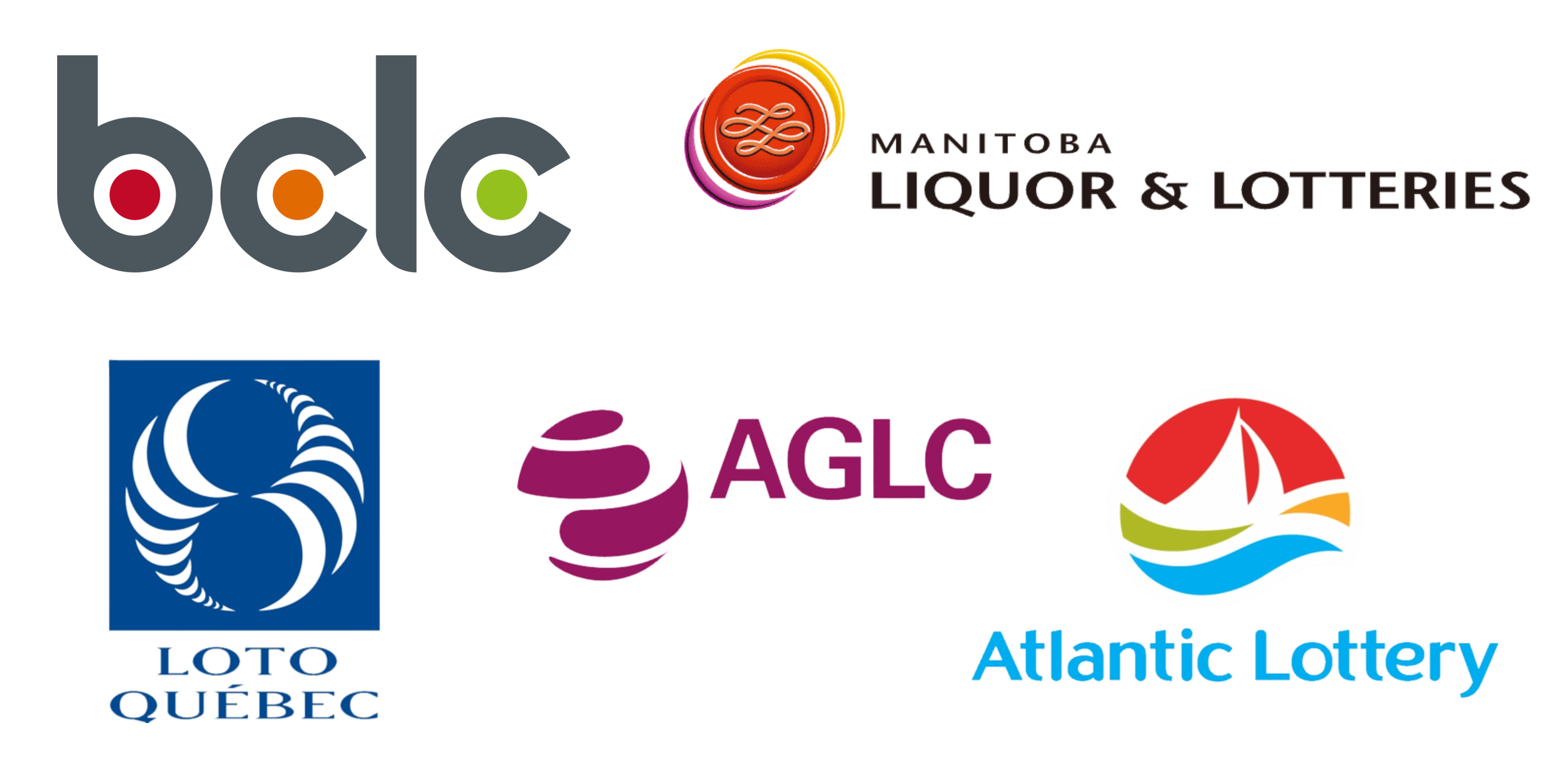 logos for the BCLC, Manitoba Liquor & Lotteries, Loto-Quebec, AGLC, Atlantic Lottery are seen on a white background